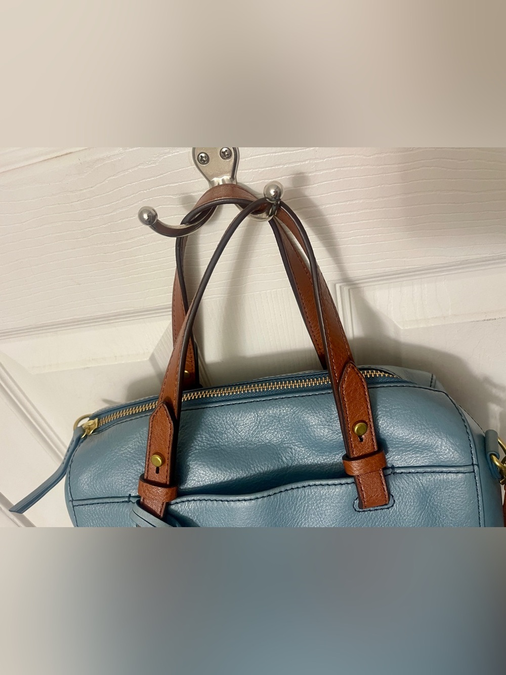 FOSSIL RACHEL 2-Tone Twilight Blue Leather Convertible Satchel Crossbody Bag - Picture 5 of 16